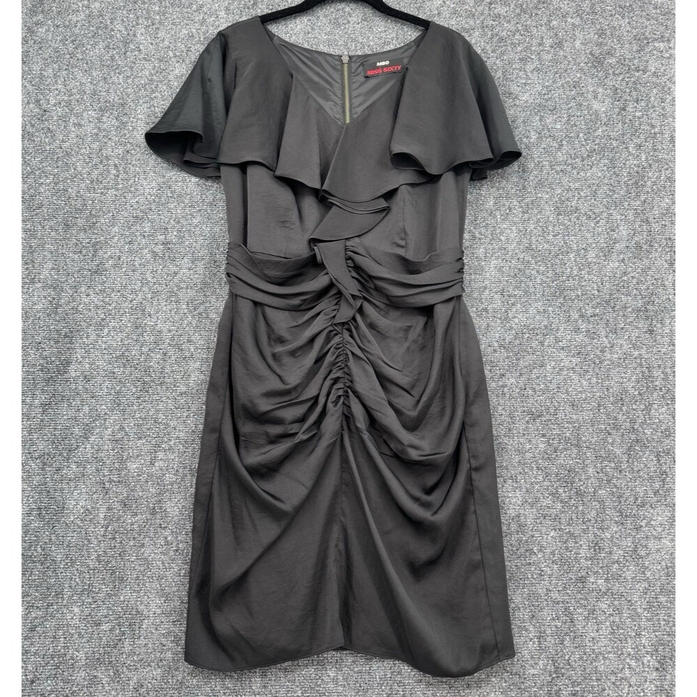 Miss Sixty M60 Black Ruched Dress Flutter Sleeve Mini Zip Up Cocktail Chic -  M